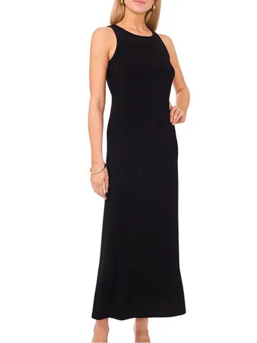 Vince Camuto Black Sleeveless Keyhole Back Crew Neck A-Line Maxi Dress